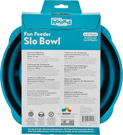 Fun Feeder Slo Bowl – Medium 2‑Cup Capacity, Slow Feeding, Small to Medium Dogs & Cats, Non-Slip, Blue, Notch Pattern | Slows Fast Eaters, Can Aid Digestion, Holds 2 Cups Dry or Wet Food, Non-Slip, Easy Clean, No BPA, Small to Medium Dogs & Cats