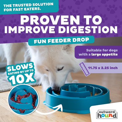 Fun Feeder Slo Bowl – Medium 2‑Cup Capacity, Slow Feeding, Small to Medium Dogs & Cats, Non-Slip, Blue, Notch Pattern | Slows Fast Eaters, Can Aid Digestion, Holds 2 Cups Dry or Wet Food, Non-Slip, Easy Clean, No BPA, Small to Medium Dogs & Cats