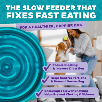 Fun Feeder Slo Bowl – Medium 2‑Cup Capacity, Slow Feeding, Small to Medium Dogs & Cats, Non-Slip, Blue, Notch Pattern | Slows Fast Eaters, Can Aid Digestion, Holds 2 Cups Dry or Wet Food, Non-Slip, Easy Clean, No BPA, Small to Medium Dogs & Cats