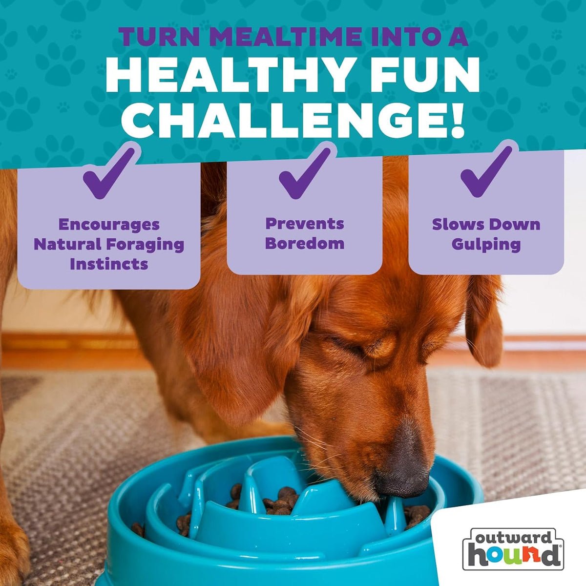 Fun Feeder Slo Bowl – Medium 2‑Cup Capacity, Slow Feeding, Small to Medium Dogs & Cats, Non-Slip, Blue, Notch Pattern | Slows Fast Eaters, Can Aid Digestion, Holds 2 Cups Dry or Wet Food, Non-Slip, Easy Clean, No BPA, Small to Medium Dogs & Cats