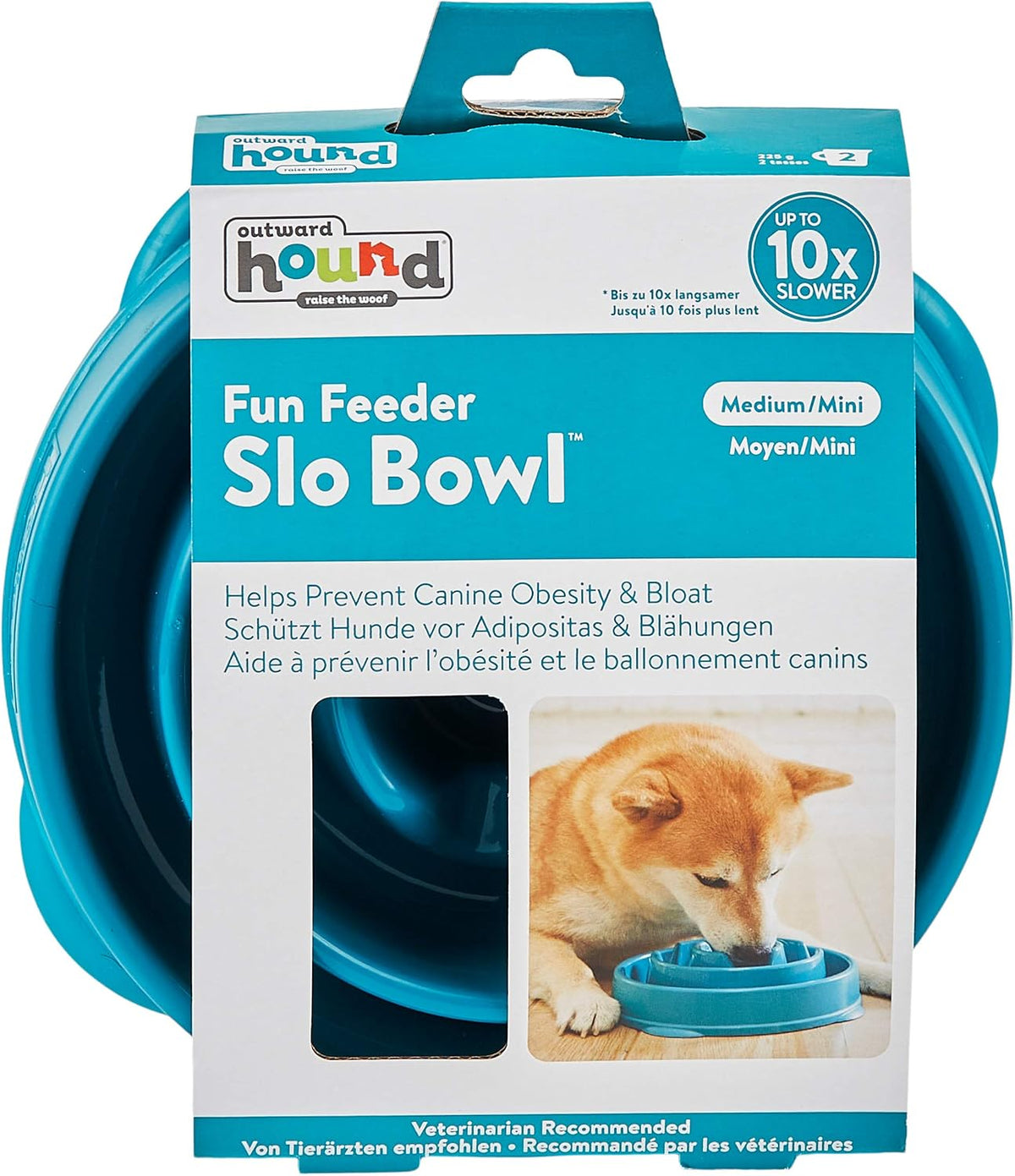 Fun Feeder Slo Bowl – Medium 2‑Cup Capacity, Slow Feeding, Small to Medium Dogs & Cats, Non-Slip, Blue, Notch Pattern | Slows Fast Eaters, Can Aid Digestion, Holds 2 Cups Dry or Wet Food, Non-Slip, Easy Clean, No BPA, Small to Medium Dogs & Cats