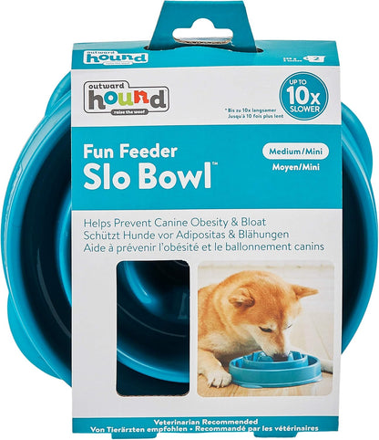 Fun Feeder Slo Bowl – Medium 2‑Cup Capacity, Slow Feeding, Small to Medium Dogs & Cats, Non-Slip, Blue, Notch Pattern | Slows Fast Eaters, Can Aid Digestion, Holds 2 Cups Dry or Wet Food, Non-Slip, Easy Clean, No BPA, Small to Medium Dogs & Cats