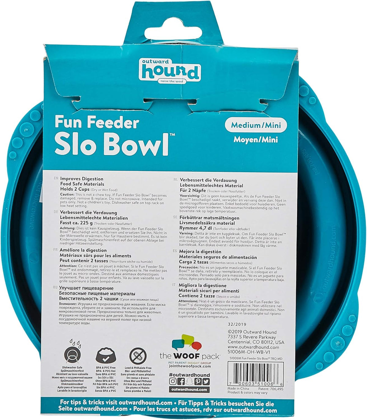 Fun Feeder Slo Bowl – Medium 2‑Cup Capacity, Slow Feeding, Small to Medium Dogs & Cats, Non-Slip, Blue, Notch Pattern | Slows Fast Eaters, Can Aid Digestion, Holds 2 Cups Dry or Wet Food, Non-Slip, Easy Clean, No BPA, Small to Medium Dogs & Cats