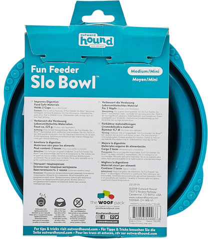 Fun Feeder Slo Bowl – Medium 2‑Cup Capacity, Slow Feeding, Small to Medium Dogs & Cats, Non-Slip, Blue, Notch Pattern | Slows Fast Eaters, Can Aid Digestion, Holds 2 Cups Dry or Wet Food, Non-Slip, Easy Clean, No BPA, Small to Medium Dogs & Cats
