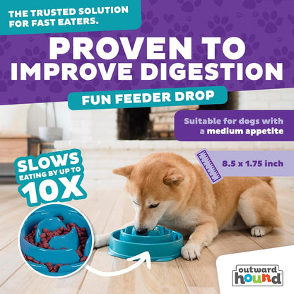 Fun Feeder Slo Bowl – Medium 2‑Cup Capacity, Slow Feeding, Small to Medium Dogs & Cats, Non-Slip, Blue, Notch Pattern | Slows Fast Eaters, Can Aid Digestion, Holds 2 Cups Dry or Wet Food, Non-Slip, Easy Clean, No BPA, Small to Medium Dogs & Cats