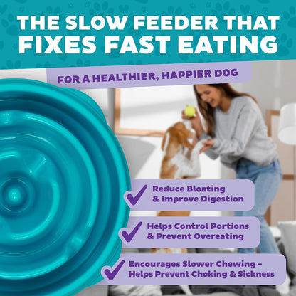 Fun Feeder Slo Bowl – Medium 2‑Cup Capacity, Slow Feeding, Small to Medium Dogs & Cats, Non-Slip, Blue, Notch Pattern | Slows Fast Eaters, Can Aid Digestion, Holds 2 Cups Dry or Wet Food, Non-Slip, Easy Clean, No BPA, Small to Medium Dogs & Cats