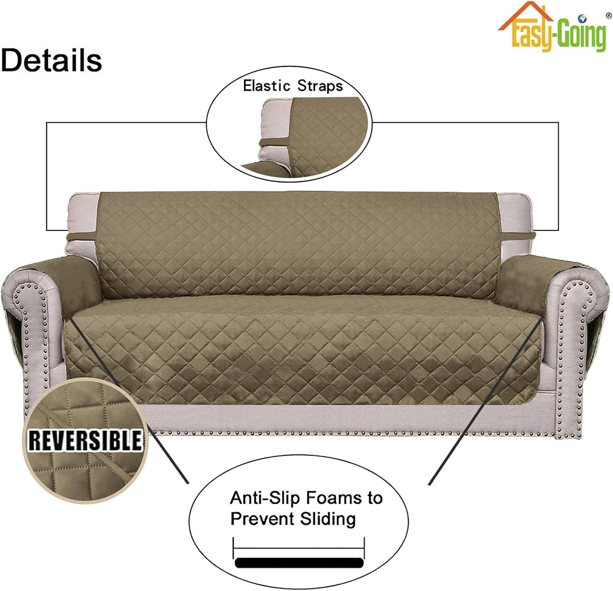 Reversible Couch Cover, 3 Cushion Sofa, Large, Chocolate/Beige | Machine Washable Slipcover For Dogs, Water Resistant Furniture Mat For Living Room, Non-Slip Sofa Cover, Pet Friendly - Colors B