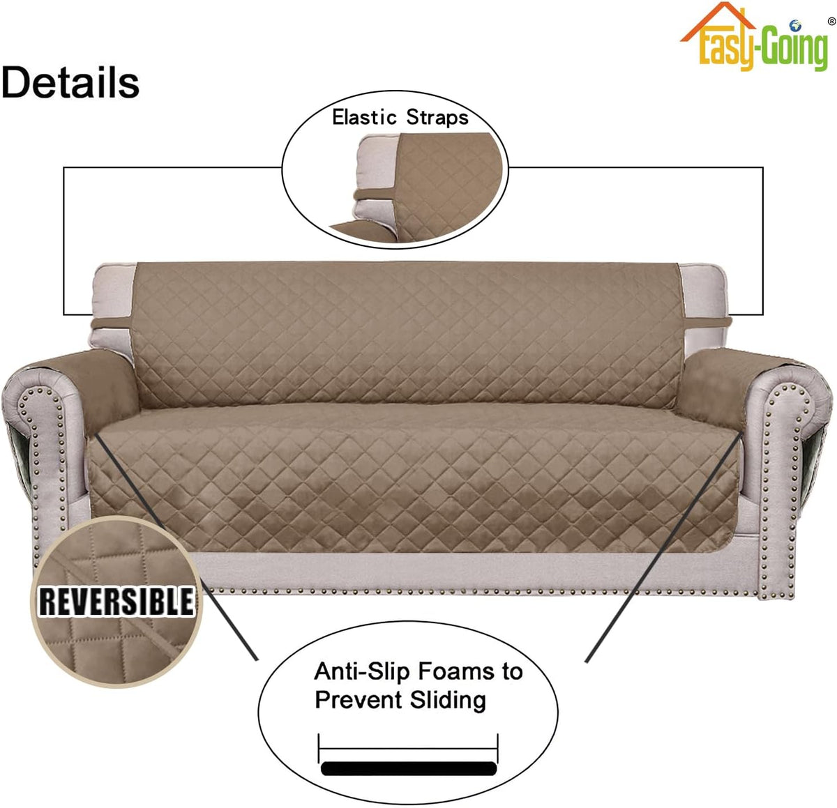 Reversible Couch Cover, 3 Cushion Sofa, Large, Chocolate/Beige | Machine Washable Slipcover For Dogs, Water Resistant Furniture Mat For Living Room, Non-Slip Sofa Cover, Pet Friendly - Colors B