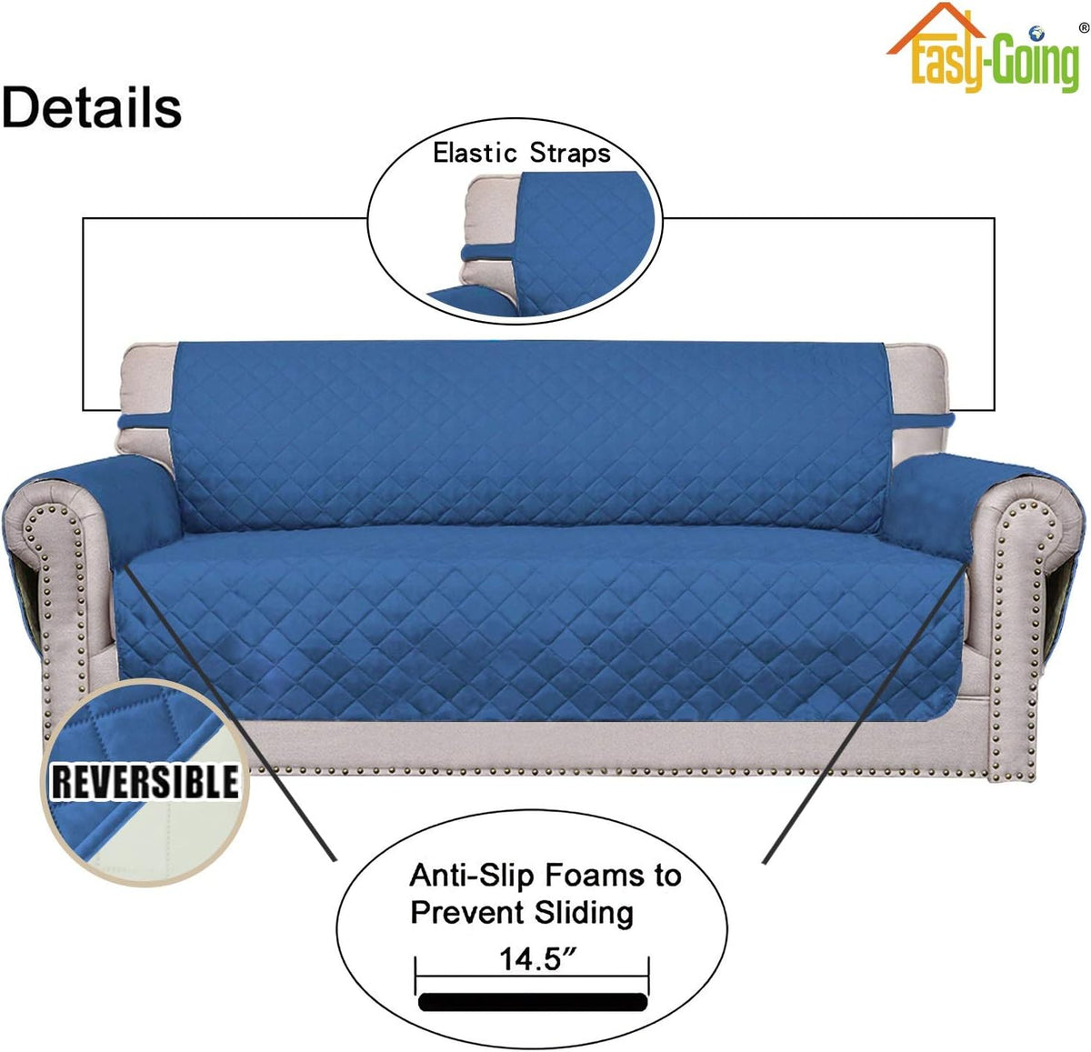 Reversible Couch Cover, 3 Cushion Sofa, Large, Chocolate/Beige | Machine Washable Slipcover For Dogs, Water Resistant Furniture Mat For Living Room, Non-Slip Sofa Cover, Pet Friendly - Colors B