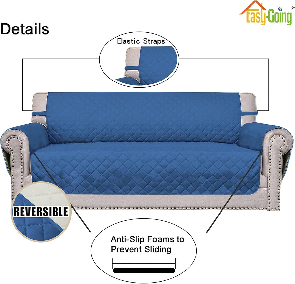 Reversible Couch Cover, 3 Cushion Sofa, Large, Chocolate/Beige | Machine Washable Slipcover For Dogs, Water Resistant Furniture Mat For Living Room, Non-Slip Sofa Cover, Pet Friendly - Colors B