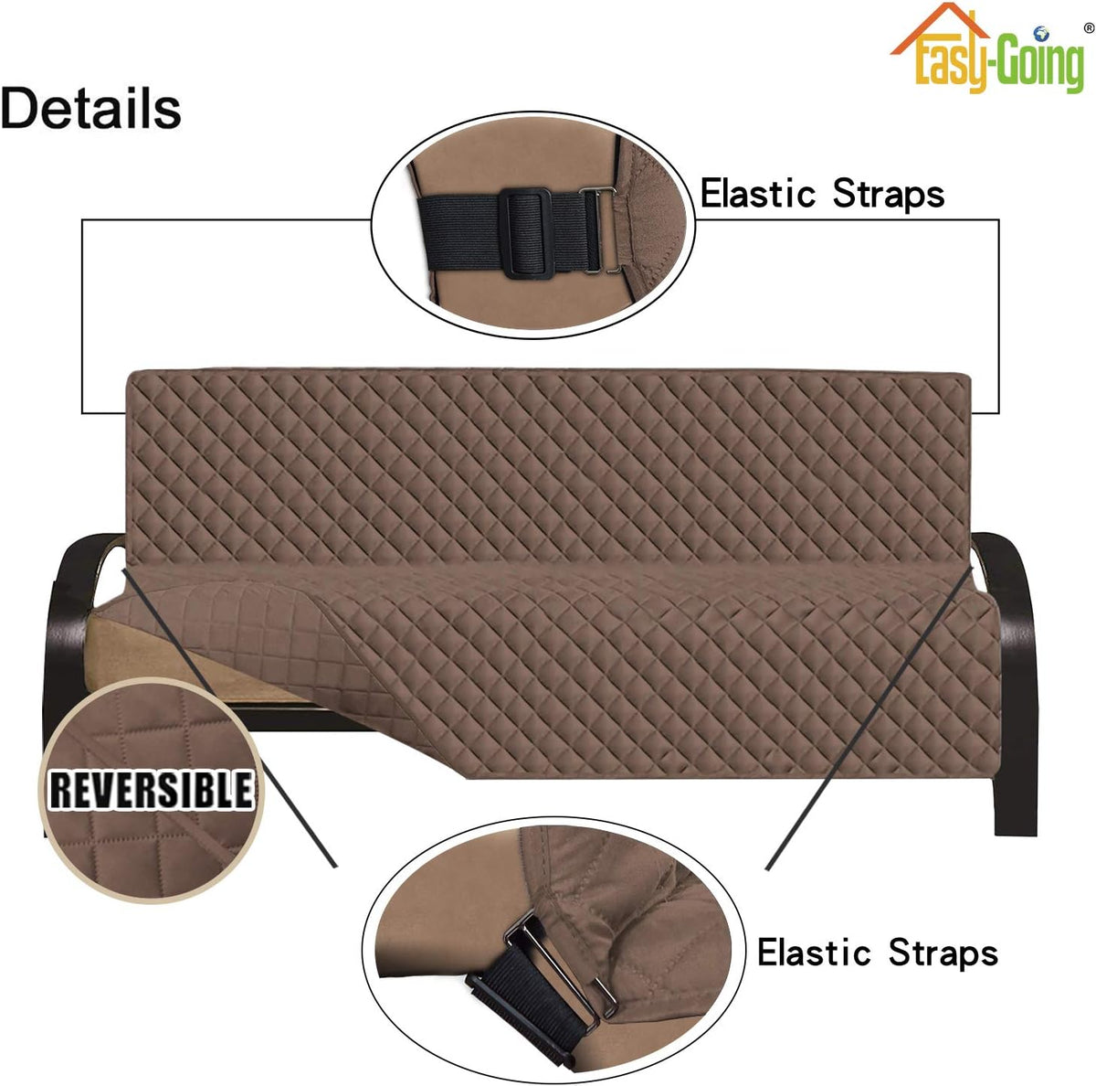 Reversible Couch Cover, 3 Cushion Sofa, Large, Chocolate/Beige | Machine Washable Slipcover For Dogs, Water Resistant Furniture Mat For Living Room, Non-Slip Sofa Cover, Pet Friendly - Colors B
