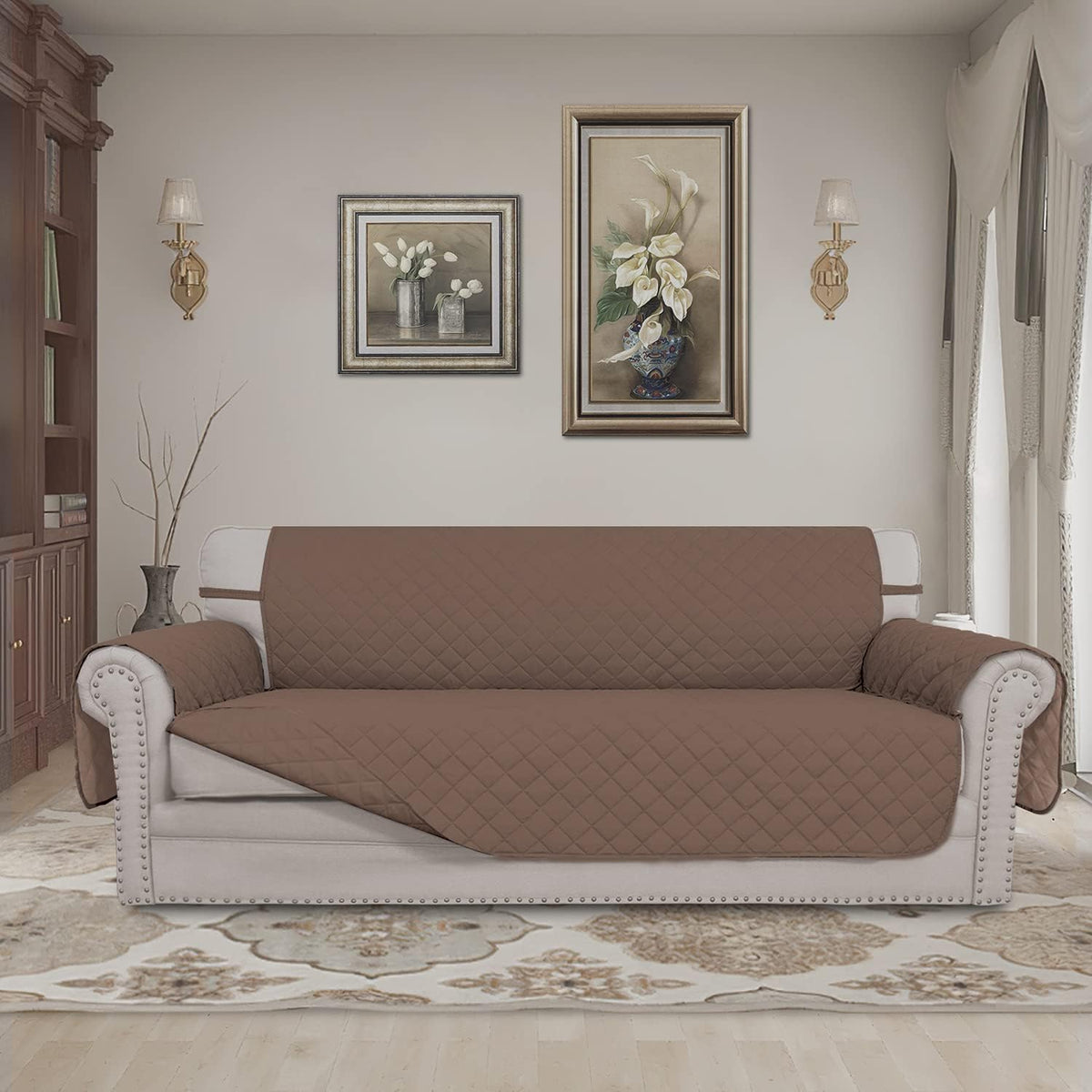 Reversible Couch Cover, 3 Cushion Sofa, Large, Chocolate/Beige | Machine Washable Slipcover For Dogs, Water Resistant Furniture Mat For Living Room, Non-Slip Sofa Cover, Pet Friendly - Colors B