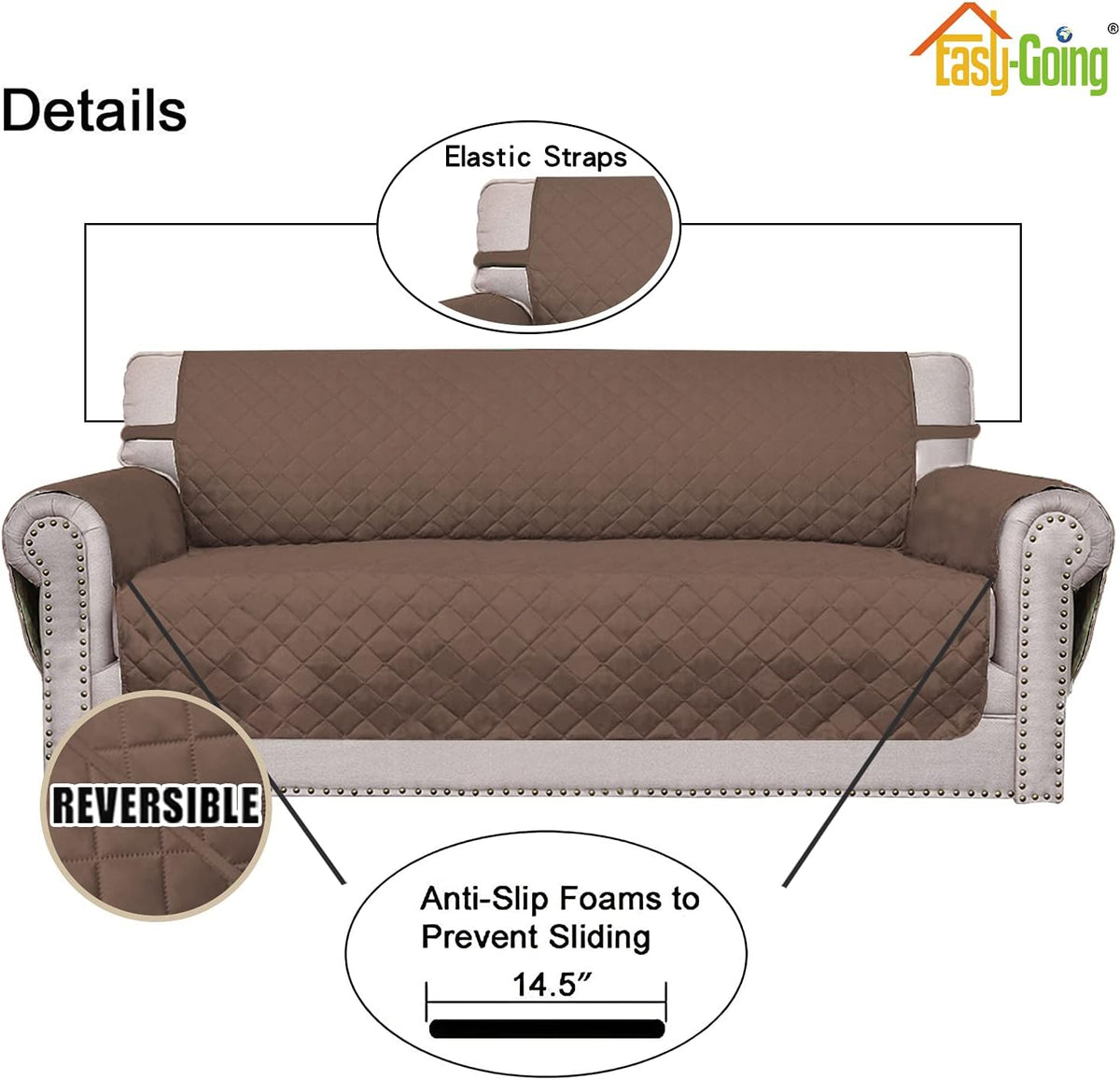 Reversible Couch Cover, 3 Cushion Sofa, Large, Chocolate/Beige | Machine Washable Slipcover For Dogs, Water Resistant Furniture Mat For Living Room, Non-Slip Sofa Cover, Pet Friendly - Colors B