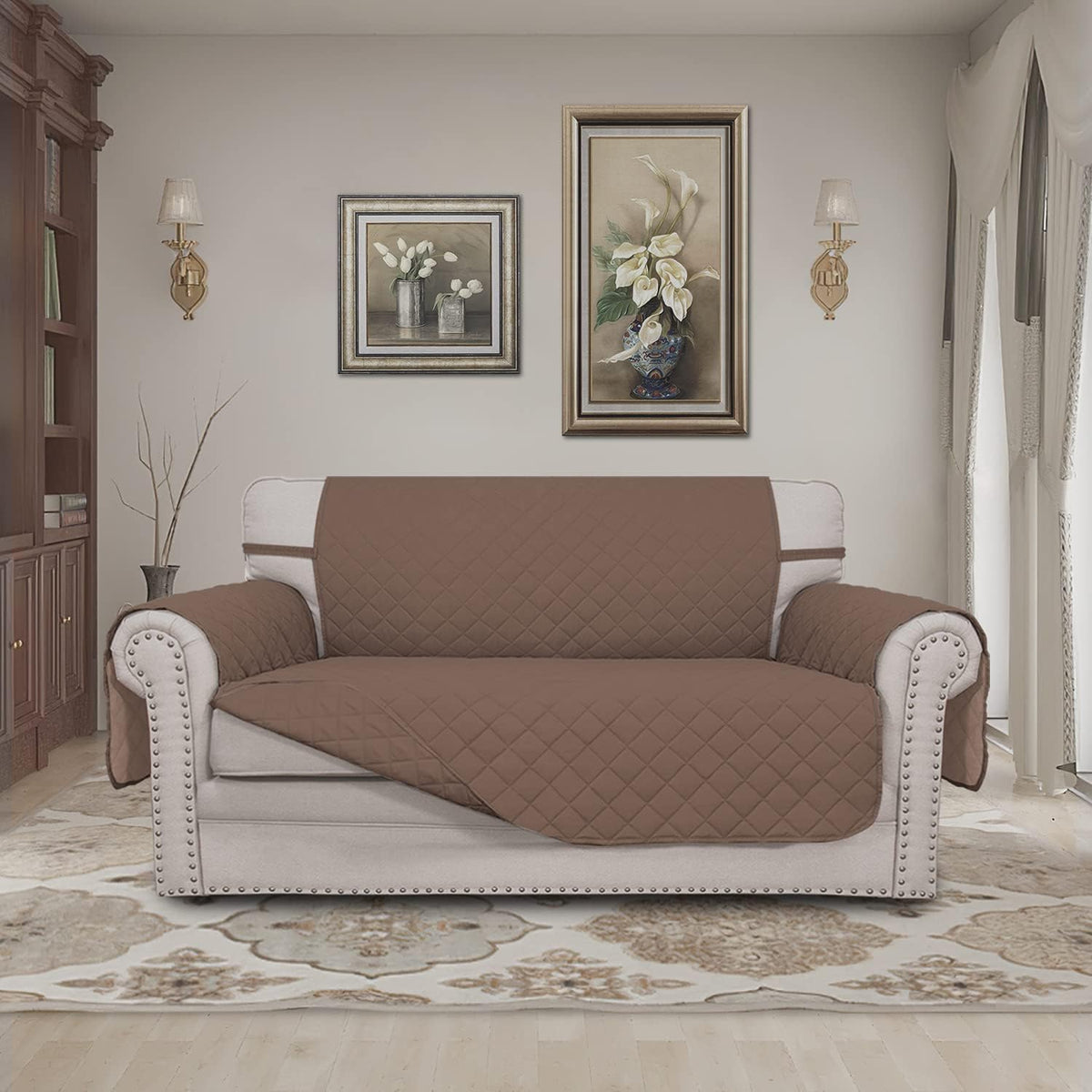 Reversible Couch Cover, 3 Cushion Sofa, Large, Chocolate/Beige | Machine Washable Slipcover For Dogs, Water Resistant Furniture Mat For Living Room, Non-Slip Sofa Cover, Pet Friendly - Colors B