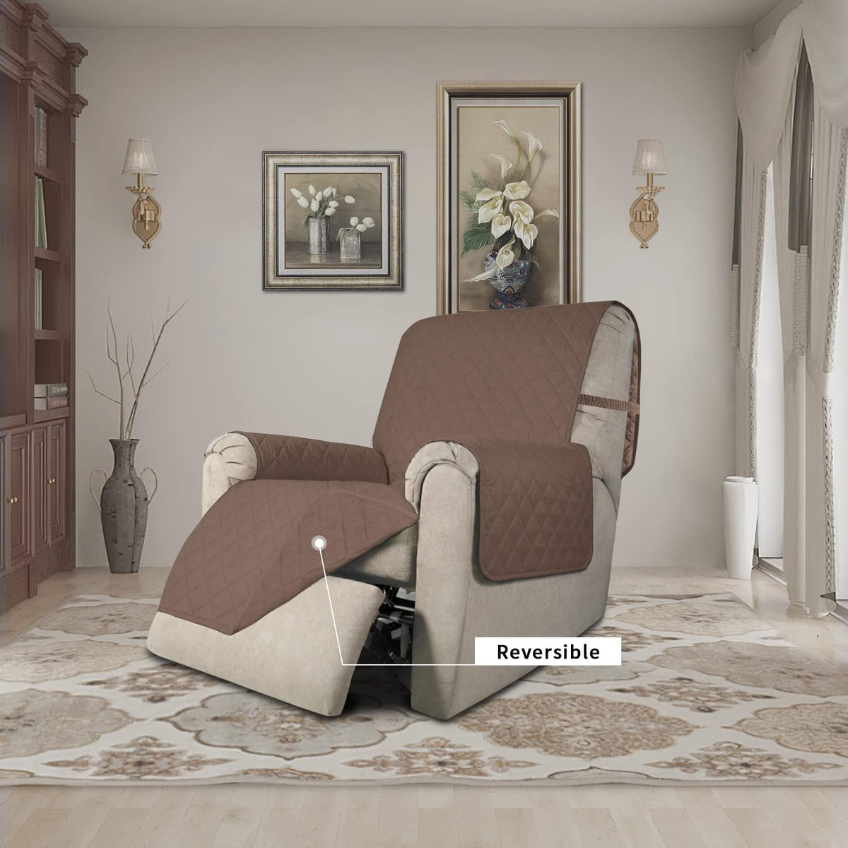 Reversible Couch Cover, 3 Cushion Sofa, Large, Chocolate/Beige | Machine Washable Slipcover For Dogs, Water Resistant Furniture Mat For Living Room, Non-Slip Sofa Cover, Pet Friendly - Colors B