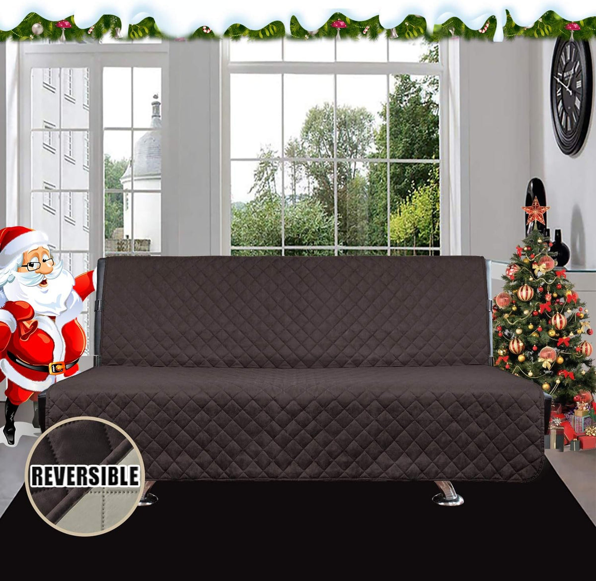 Reversible Couch Cover, 3 Cushion Sofa, Large, Chocolate/Beige | Machine Washable Slipcover For Dogs, Water Resistant Furniture Mat For Living Room, Non-Slip Sofa Cover, Pet Friendly - Colors B