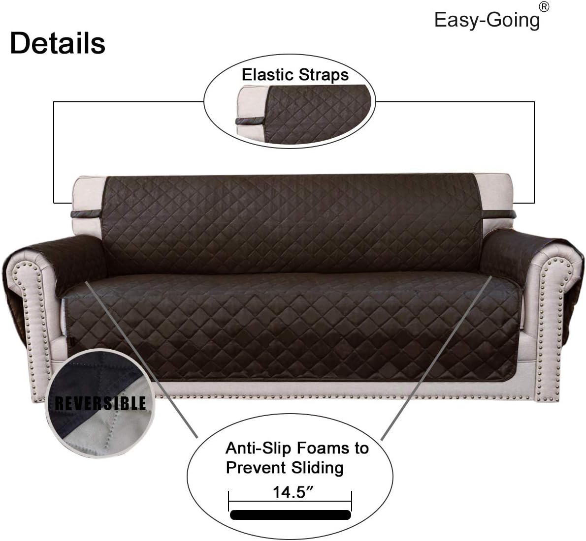 Reversible Couch Cover, 3 Cushion Sofa, Large, Chocolate/Beige | Machine Washable Slipcover For Dogs, Water Resistant Furniture Mat For Living Room, Non-Slip Sofa Cover, Pet Friendly - Colors B