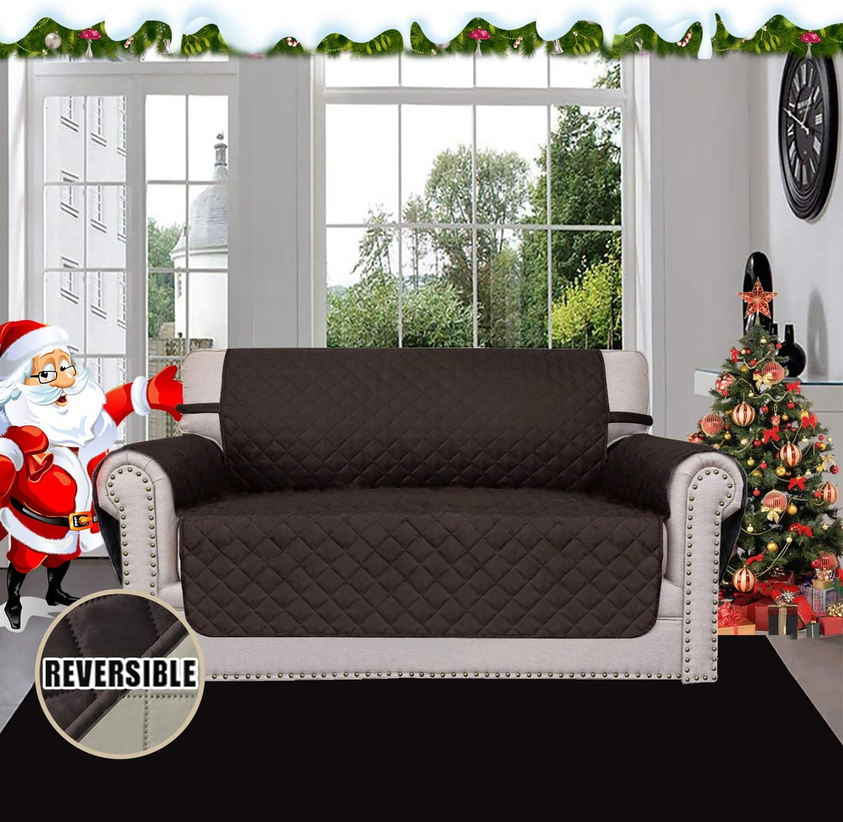 Reversible Couch Cover, 3 Cushion Sofa, Large, Chocolate/Beige | Machine Washable Slipcover For Dogs, Water Resistant Furniture Mat For Living Room, Non-Slip Sofa Cover, Pet Friendly - Colors B
