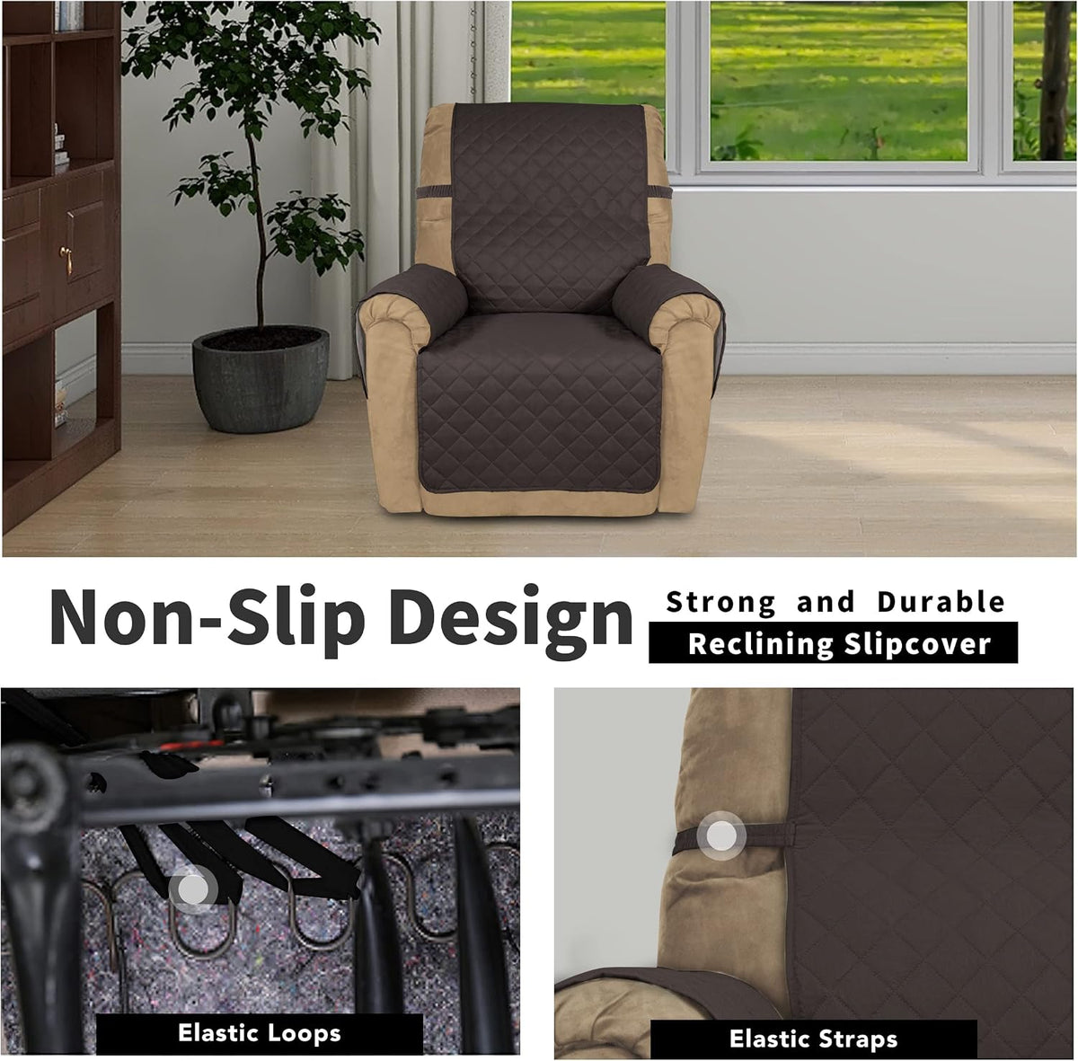 Reversible Couch Cover, 3 Cushion Sofa, Large, Chocolate/Beige | Machine Washable Slipcover For Dogs, Water Resistant Furniture Mat For Living Room, Non-Slip Sofa Cover, Pet Friendly - Colors B