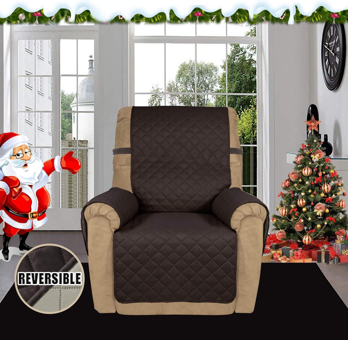 Reversible Couch Cover, 3 Cushion Sofa, Large, Chocolate/Beige | Machine Washable Slipcover For Dogs, Water Resistant Furniture Mat For Living Room, Non-Slip Sofa Cover, Pet Friendly - Colors B