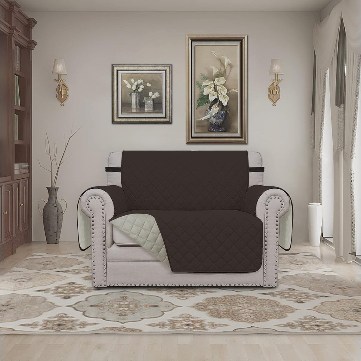 Reversible Couch Cover, 3 Cushion Sofa, Large, Chocolate/Beige | Machine Washable Slipcover For Dogs, Water Resistant Furniture Mat For Living Room, Non-Slip Sofa Cover, Pet Friendly - Colors B