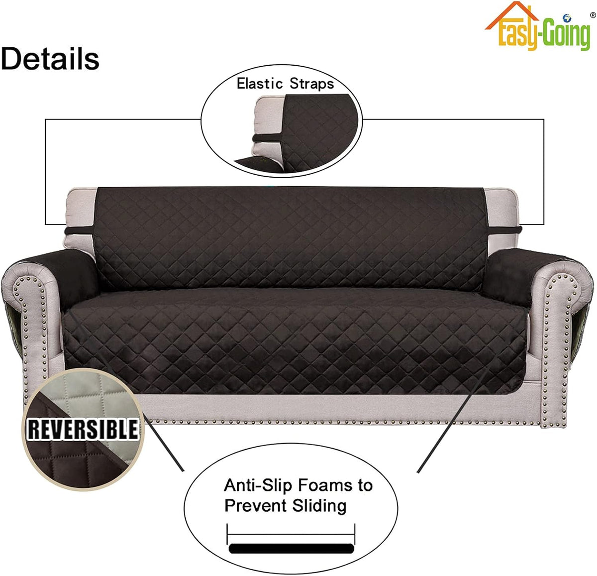 Reversible Couch Cover, 3 Cushion Sofa, Large, Chocolate/Beige | Machine Washable Slipcover For Dogs, Water Resistant Furniture Mat For Living Room, Non-Slip Sofa Cover, Pet Friendly - Colors B