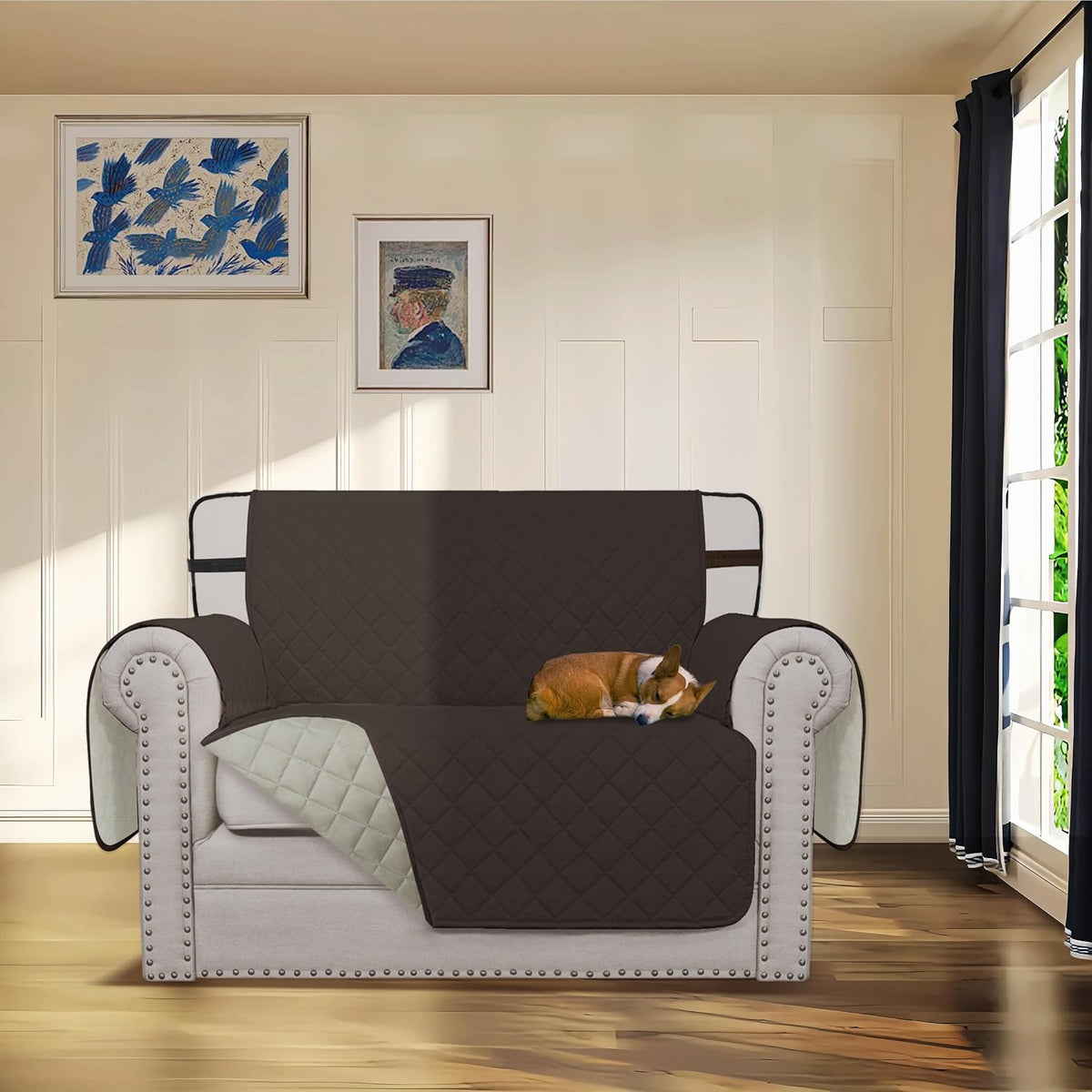 Reversible Couch Cover, 3 Cushion Sofa, Large, Chocolate/Beige | Machine Washable Slipcover For Dogs, Water Resistant Furniture Mat For Living Room, Non-Slip Sofa Cover, Pet Friendly - Colors B