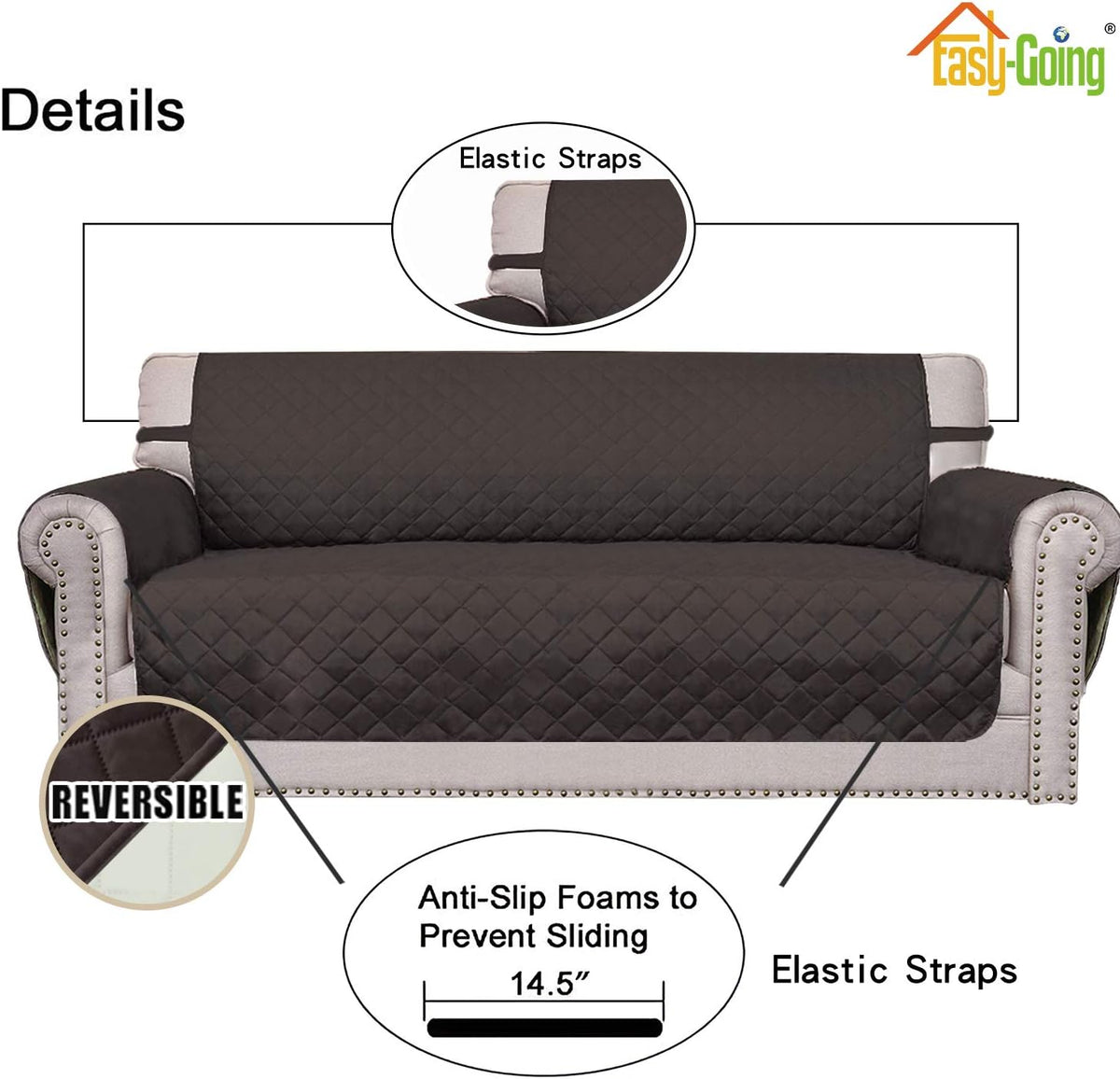 Reversible Couch Cover, 3 Cushion Sofa, Large, Chocolate/Beige | Machine Washable Slipcover For Dogs, Water Resistant Furniture Mat For Living Room, Non-Slip Sofa Cover, Pet Friendly - Colors B