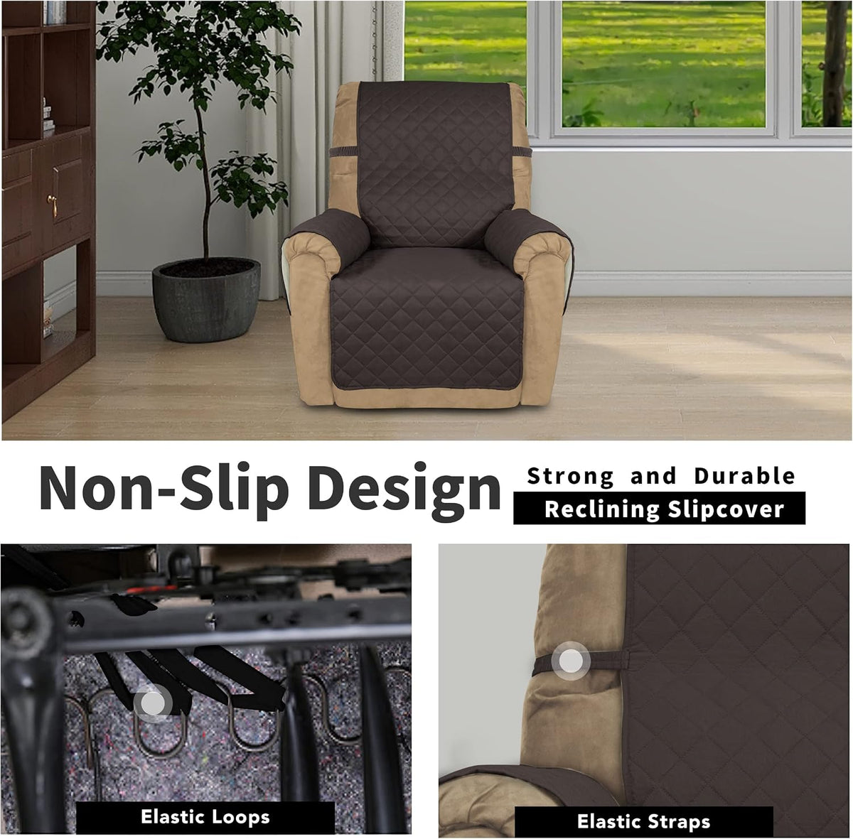 Reversible Couch Cover, 3 Cushion Sofa, Large, Chocolate/Beige | Machine Washable Slipcover For Dogs, Water Resistant Furniture Mat For Living Room, Non-Slip Sofa Cover, Pet Friendly - Colors B