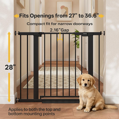 29.5–40.75" Baby Gate for Stairs, 30" Tall Dog Gates for Doorways & Hallways, Safety Gate for Kids & Pets, Pressure-Mounted Walk-Through with Dual Lock & 2-Way Swing, White