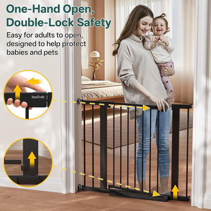 29.5–40.75" Baby Gate for Stairs, 30" Tall Dog Gates for Doorways & Hallways, Safety Gate for Kids & Pets, Pressure-Mounted Walk-Through with Dual Lock & 2-Way Swing, White