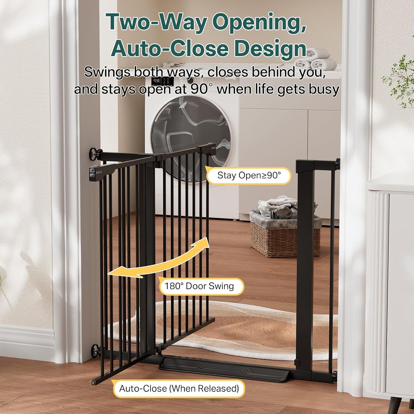 29.5–40.75" Baby Gate for Stairs, 30" Tall Dog Gates for Doorways & Hallways, Safety Gate for Kids & Pets, Pressure-Mounted Walk-Through with Dual Lock & 2-Way Swing, White