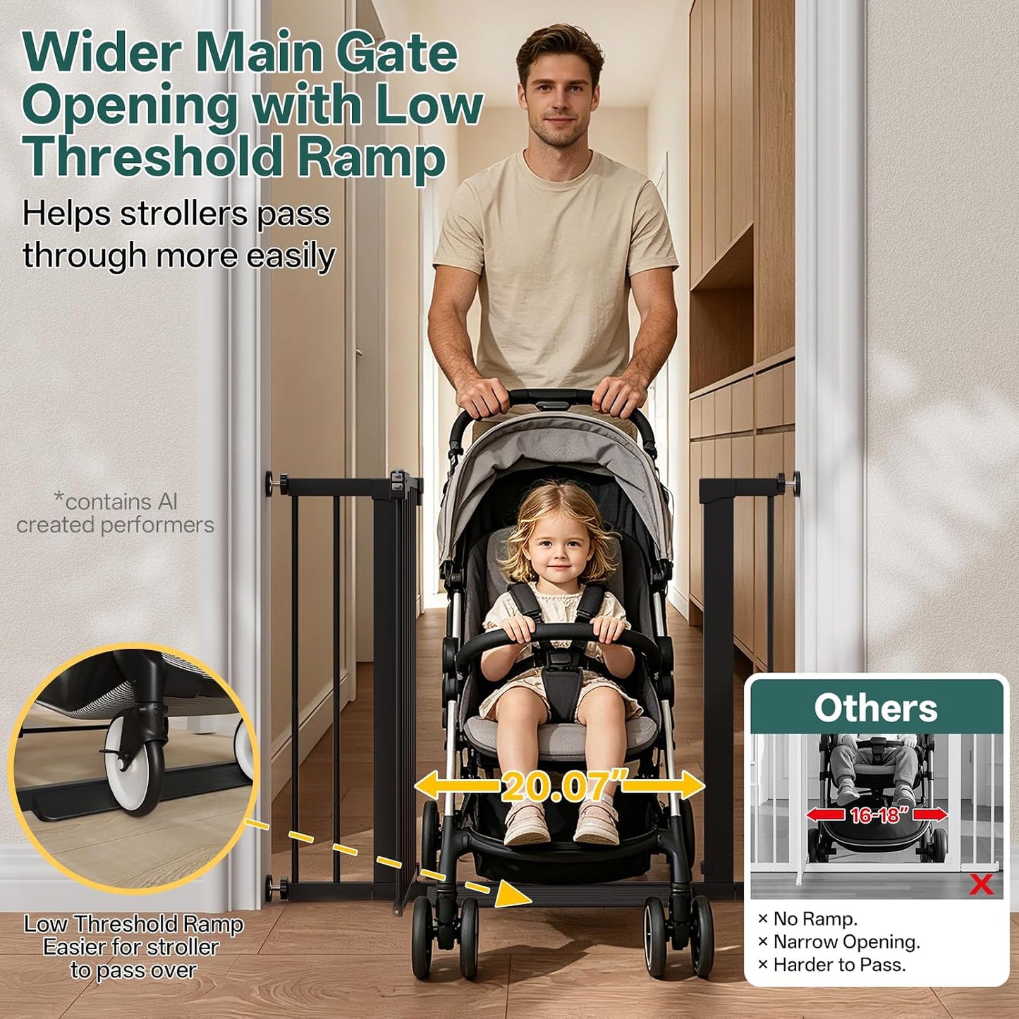 29.5–40.75" Baby Gate for Stairs, 30" Tall Dog Gates for Doorways & Hallways, Safety Gate for Kids & Pets, Pressure-Mounted Walk-Through with Dual Lock & 2-Way Swing, White