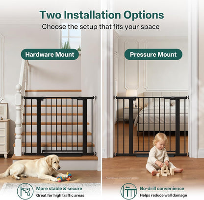 29.5–40.75" Baby Gate for Stairs, 30" Tall Dog Gates for Doorways & Hallways, Safety Gate for Kids & Pets, Pressure-Mounted Walk-Through with Dual Lock & 2-Way Swing, White