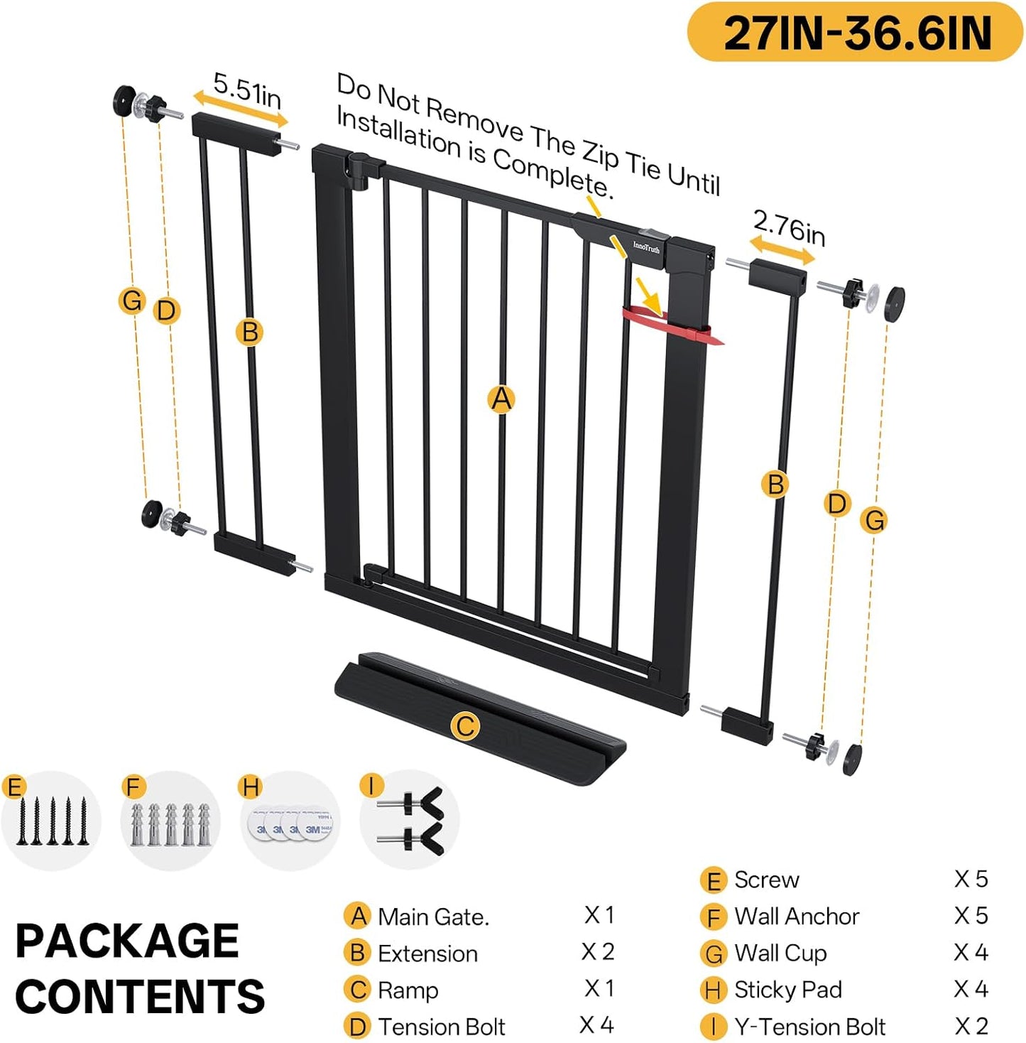 29.5–40.75" Baby Gate for Stairs, 30" Tall Dog Gates for Doorways & Hallways, Safety Gate for Kids & Pets, Pressure-Mounted Walk-Through with Dual Lock & 2-Way Swing, White
