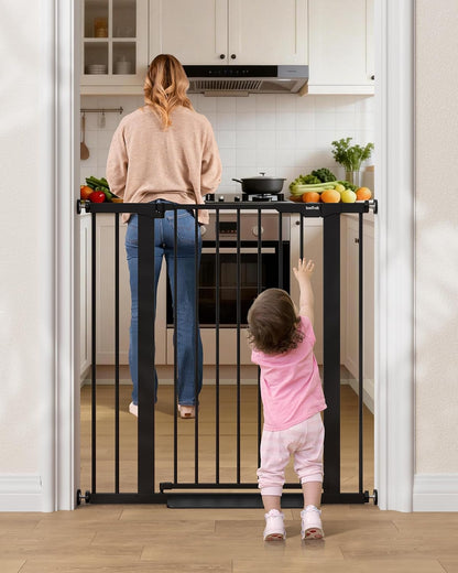 29.5–40.75" Baby Gate for Stairs, 30" Tall Dog Gates for Doorways & Hallways, Safety Gate for Kids & Pets, Pressure-Mounted Walk-Through with Dual Lock & 2-Way Swing, White