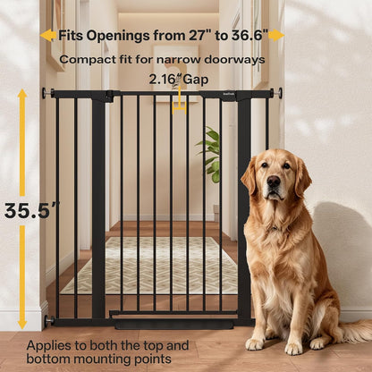 29.5–40.75" Baby Gate for Stairs, 30" Tall Dog Gates for Doorways & Hallways, Safety Gate for Kids & Pets, Pressure-Mounted Walk-Through with Dual Lock & 2-Way Swing, White