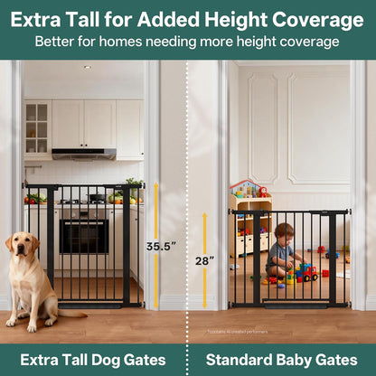 29.5–40.75" Baby Gate for Stairs, 30" Tall Dog Gates for Doorways & Hallways, Safety Gate for Kids & Pets, Pressure-Mounted Walk-Through with Dual Lock & 2-Way Swing, White