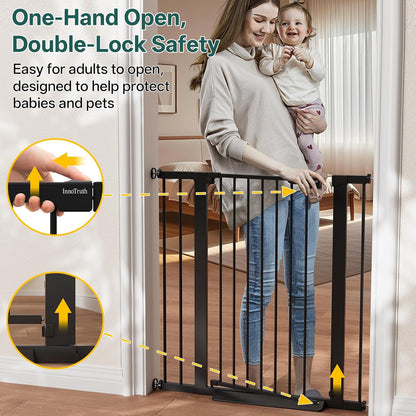 29.5–40.75" Baby Gate for Stairs, 30" Tall Dog Gates for Doorways & Hallways, Safety Gate for Kids & Pets, Pressure-Mounted Walk-Through with Dual Lock & 2-Way Swing, White