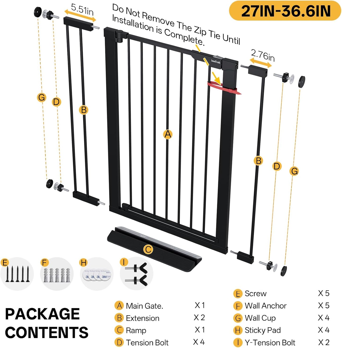 29.5–40.75" Baby Gate for Stairs, 30" Tall Dog Gates for Doorways & Hallways, Safety Gate for Kids & Pets, Pressure-Mounted Walk-Through with Dual Lock & 2-Way Swing, White