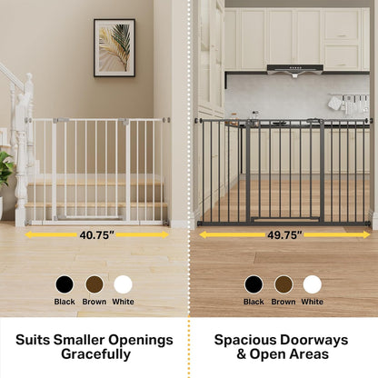 29.5–40.75" Baby Gate for Stairs, 30" Tall Dog Gates for Doorways & Hallways, Safety Gate for Kids & Pets, Pressure-Mounted Walk-Through with Dual Lock & 2-Way Swing, White