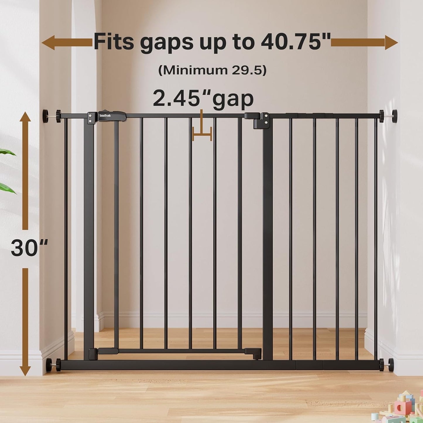 29.5–40.75" Baby Gate for Stairs, 30" Tall Dog Gates for Doorways & Hallways, Safety Gate for Kids & Pets, Pressure-Mounted Walk-Through with Dual Lock & 2-Way Swing, White