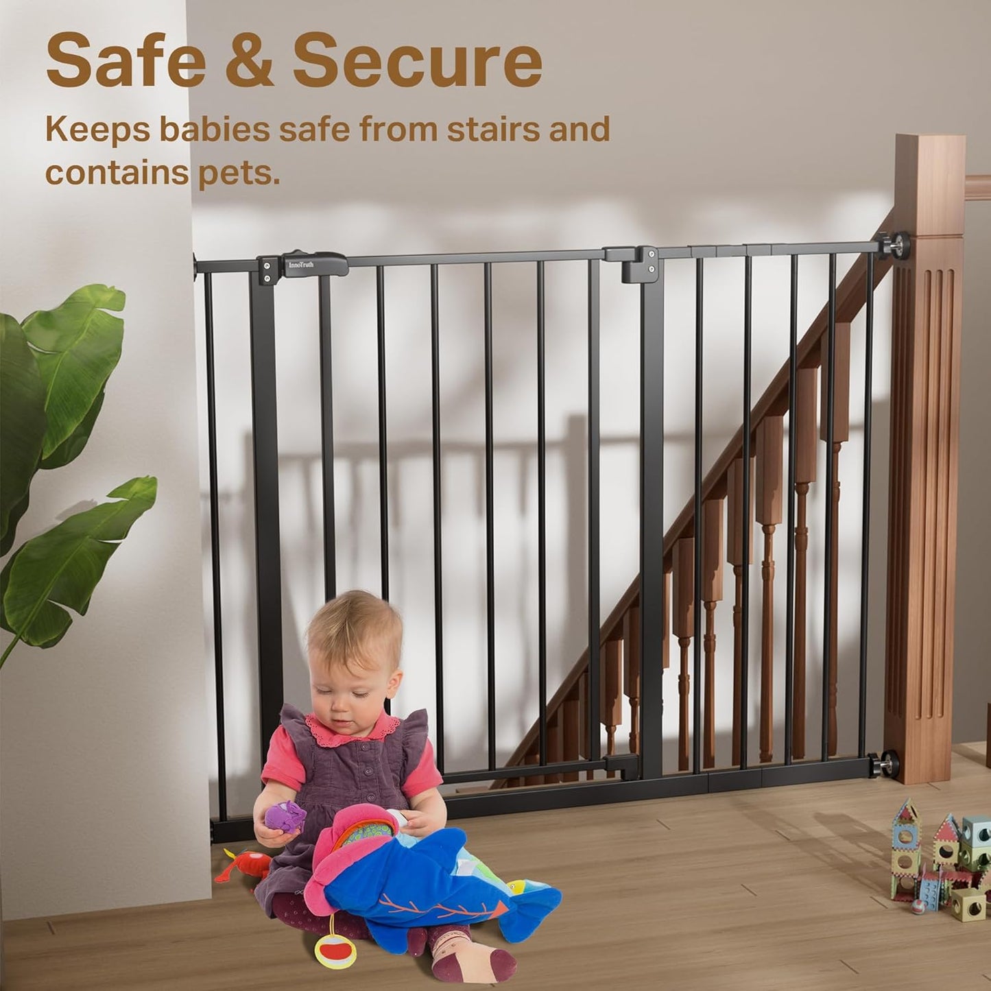 29.5–40.75" Baby Gate for Stairs, 30" Tall Dog Gates for Doorways & Hallways, Safety Gate for Kids & Pets, Pressure-Mounted Walk-Through with Dual Lock & 2-Way Swing, White