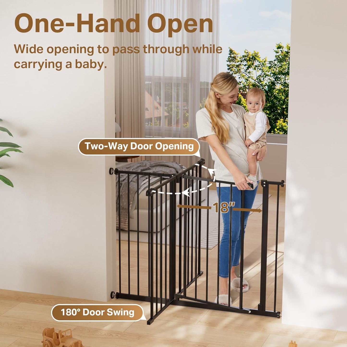 29.5–40.75" Baby Gate for Stairs, 30" Tall Dog Gates for Doorways & Hallways, Safety Gate for Kids & Pets, Pressure-Mounted Walk-Through with Dual Lock & 2-Way Swing, White
