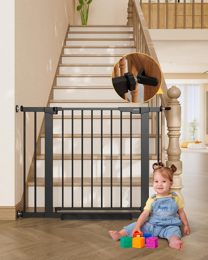 29.5–40.75" Baby Gate for Stairs, 30" Tall Dog Gates for Doorways & Hallways, Safety Gate for Kids & Pets, Pressure-Mounted Walk-Through with Dual Lock & 2-Way Swing, White