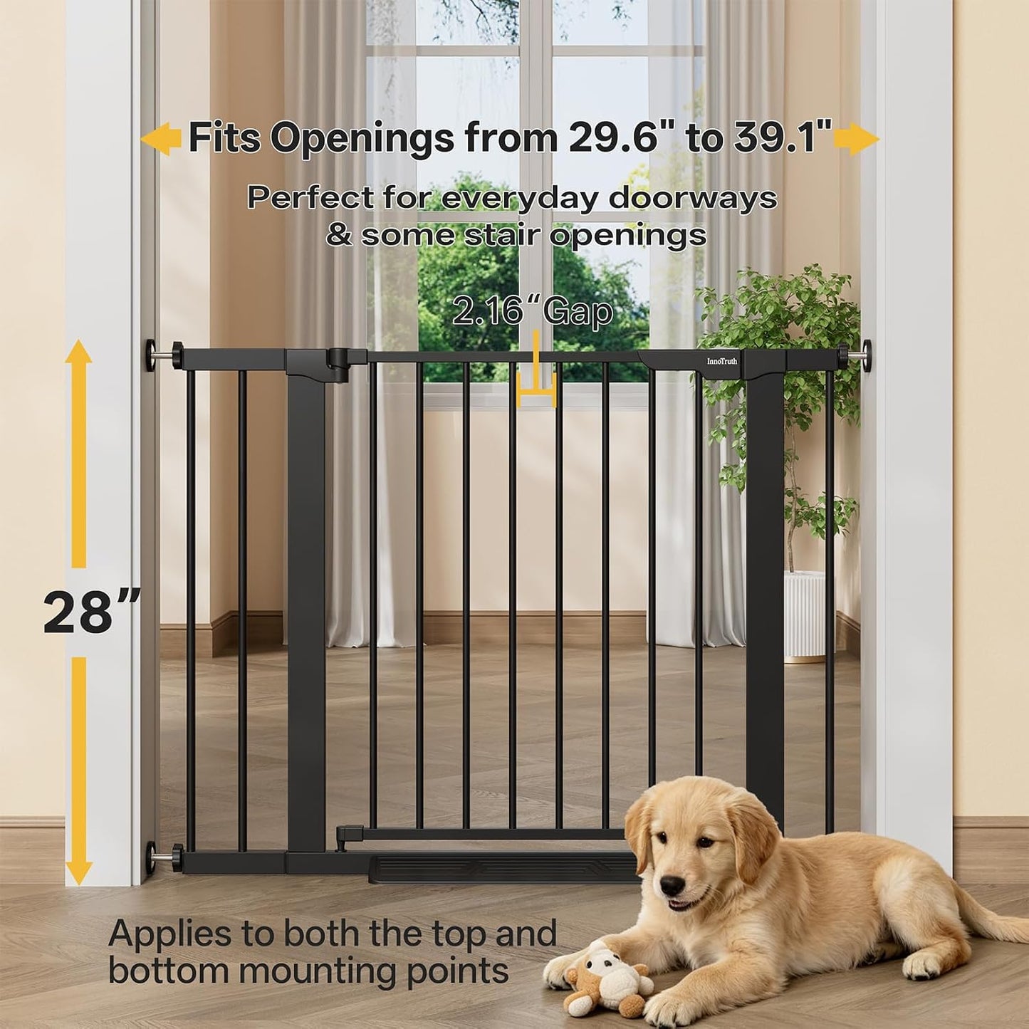 29.5–40.75" Baby Gate for Stairs, 30" Tall Dog Gates for Doorways & Hallways, Safety Gate for Kids & Pets, Pressure-Mounted Walk-Through with Dual Lock & 2-Way Swing, White