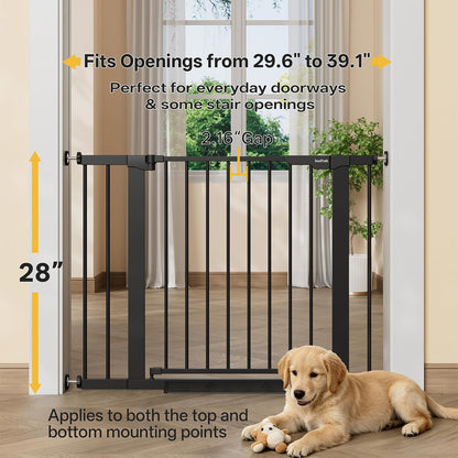 29.5–40.75" Baby Gate for Stairs, 30" Tall Dog Gates for Doorways & Hallways, Safety Gate for Kids & Pets, Pressure-Mounted Walk-Through with Dual Lock & 2-Way Swing, White
