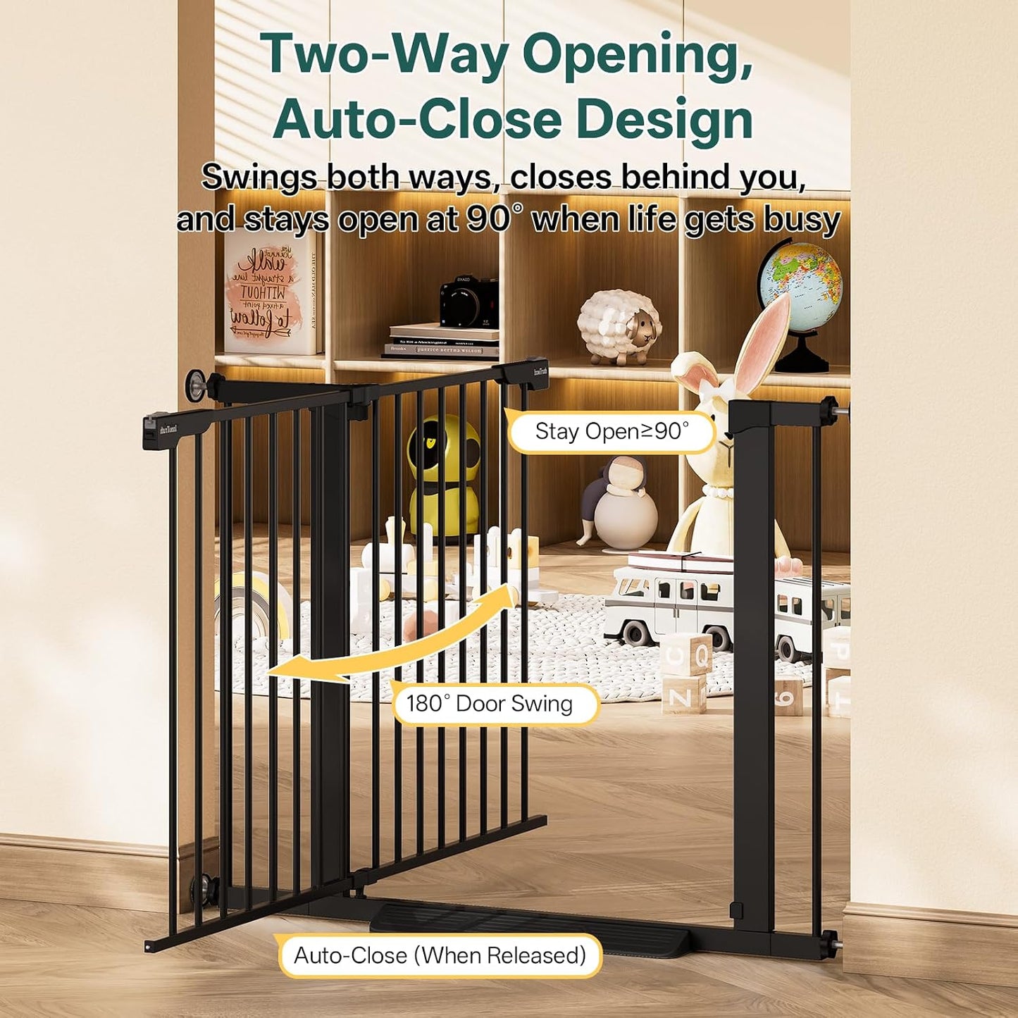 29.5–40.75" Baby Gate for Stairs, 30" Tall Dog Gates for Doorways & Hallways, Safety Gate for Kids & Pets, Pressure-Mounted Walk-Through with Dual Lock & 2-Way Swing, White