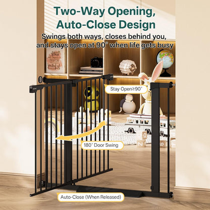 29.5–40.75" Baby Gate for Stairs, 30" Tall Dog Gates for Doorways & Hallways, Safety Gate for Kids & Pets, Pressure-Mounted Walk-Through with Dual Lock & 2-Way Swing, White