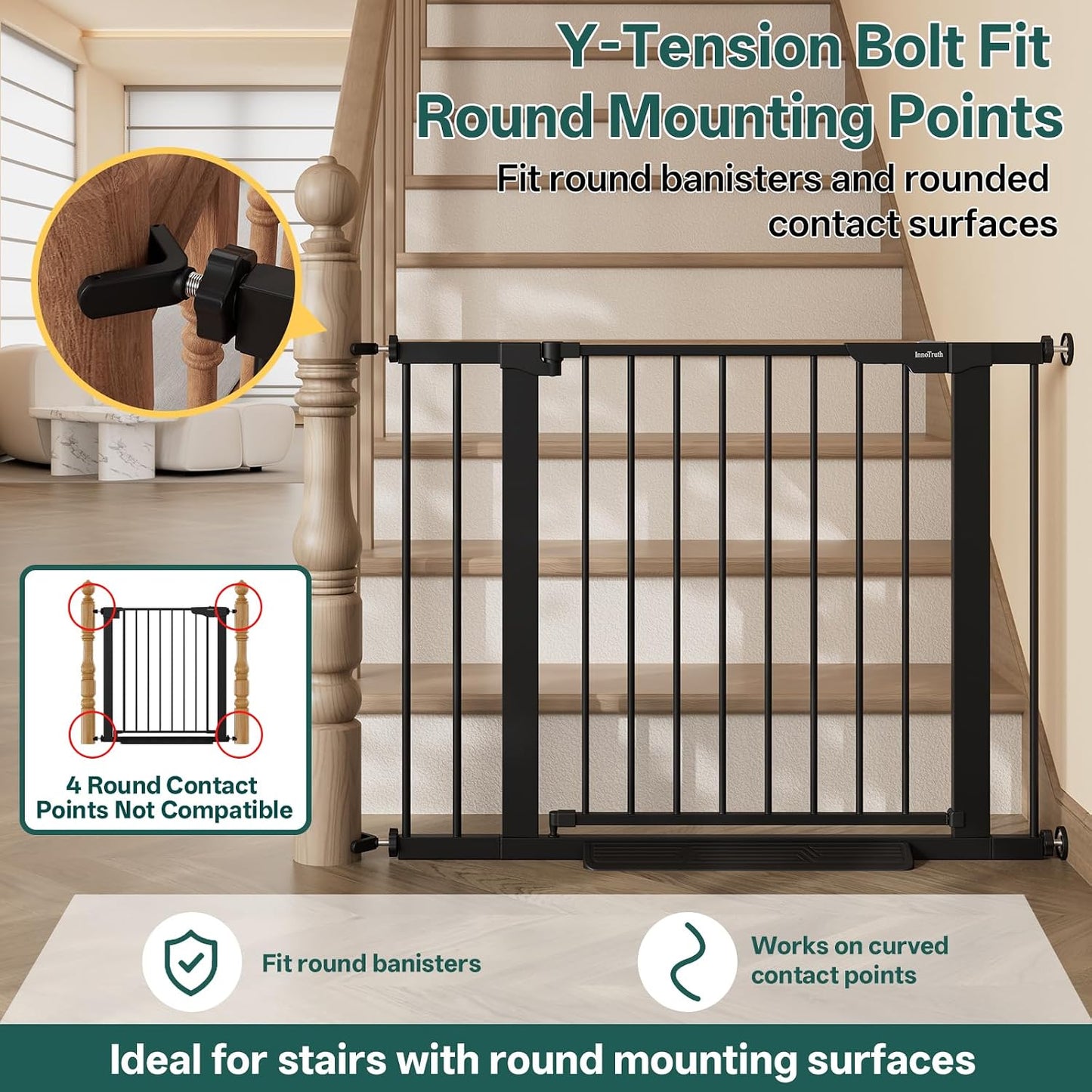 29.5–40.75" Baby Gate for Stairs, 30" Tall Dog Gates for Doorways & Hallways, Safety Gate for Kids & Pets, Pressure-Mounted Walk-Through with Dual Lock & 2-Way Swing, White